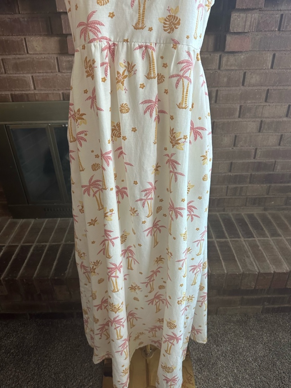 Japna Tropical Palm Tree Midi Dress Boho Coastal Vacation Twee Ivory Pink M - Picture 2 of 5